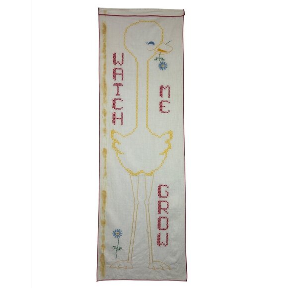 Vintage Embroidered Growth Chart With Duck Design "Watch Me Grow" - Picture 1 of 9